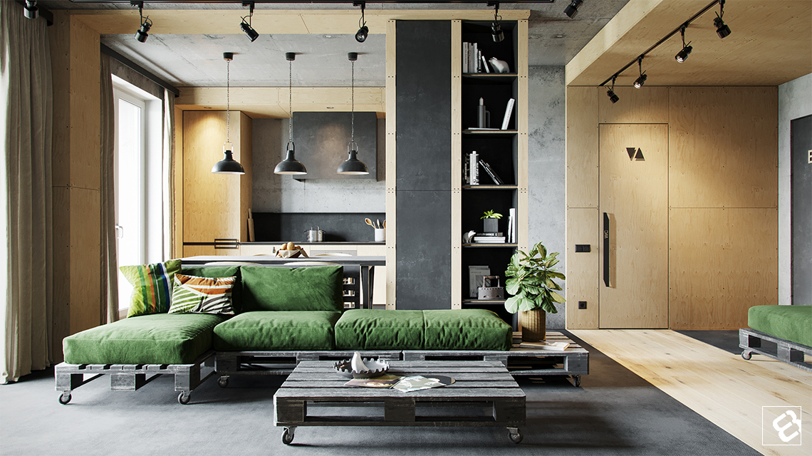 industrial small living room